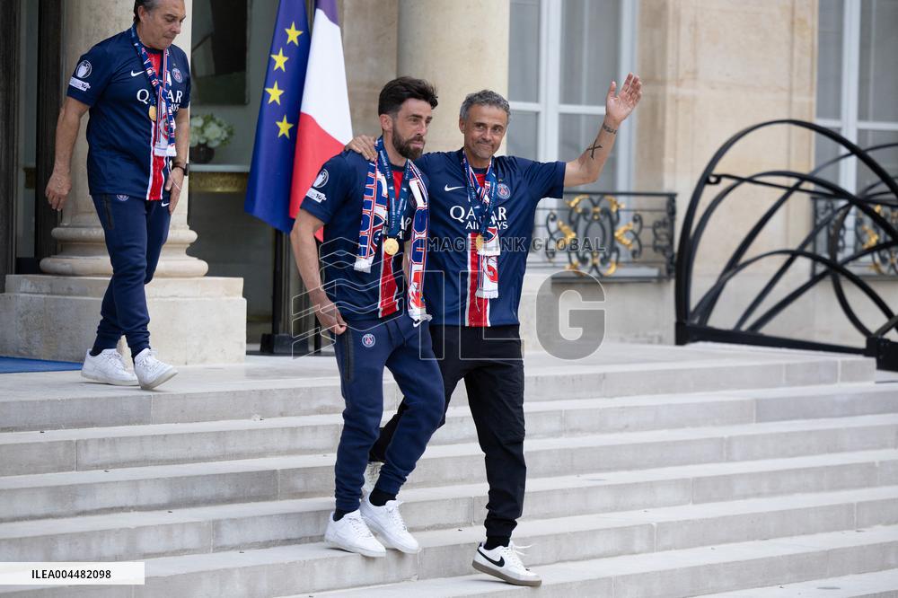 Ceremony at the Elysee for 2025 PSG UEFA Victory - Paris