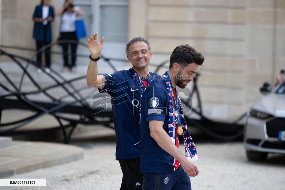 Ceremony at the Elysee for 2025 PSG UEFA Victory - Paris