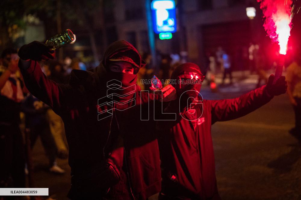 PSG Supporters Celebrate on The Champs Elysees - Paris