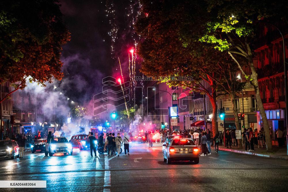 PSG Supporters Celebrate on The Champs Elysees - Paris