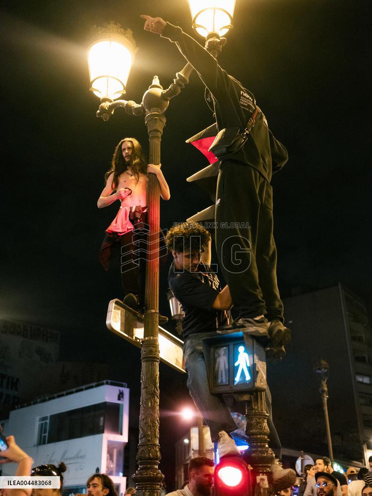 PSG Supporters Celebrate on The Champs Elysees - Paris