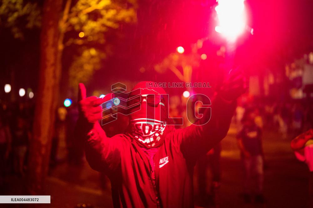 PSG Supporters Celebrate on The Champs Elysees - Paris