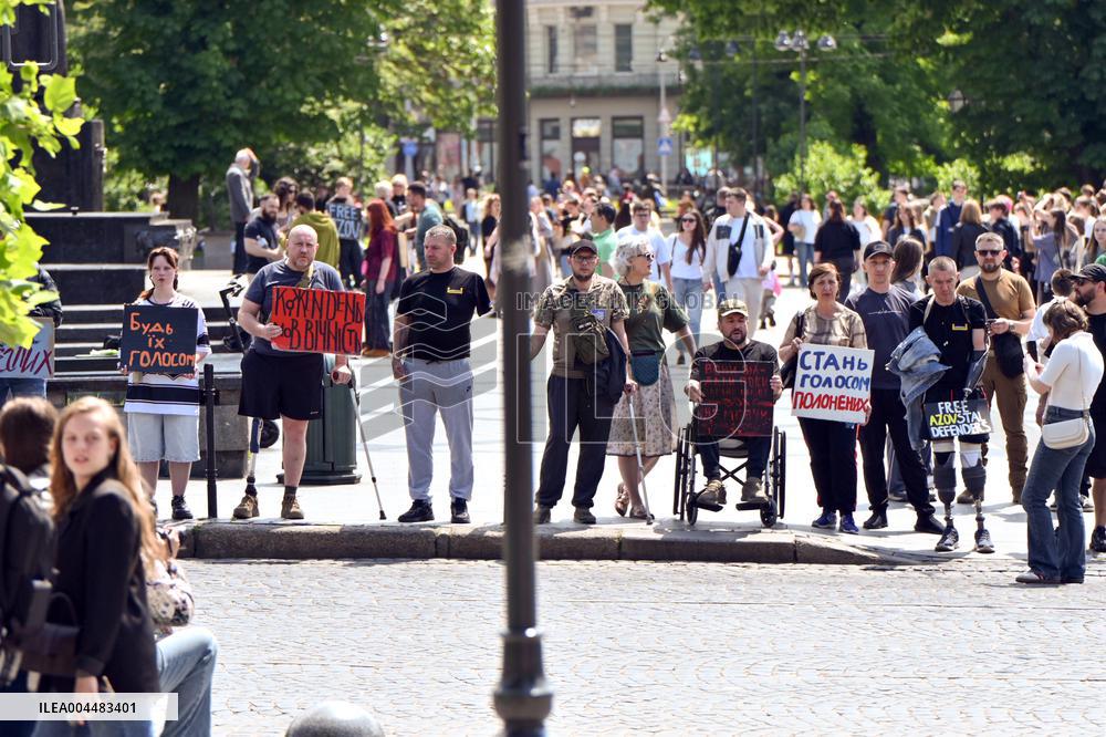 Rally in support of Ukrainian POWs in Lviv