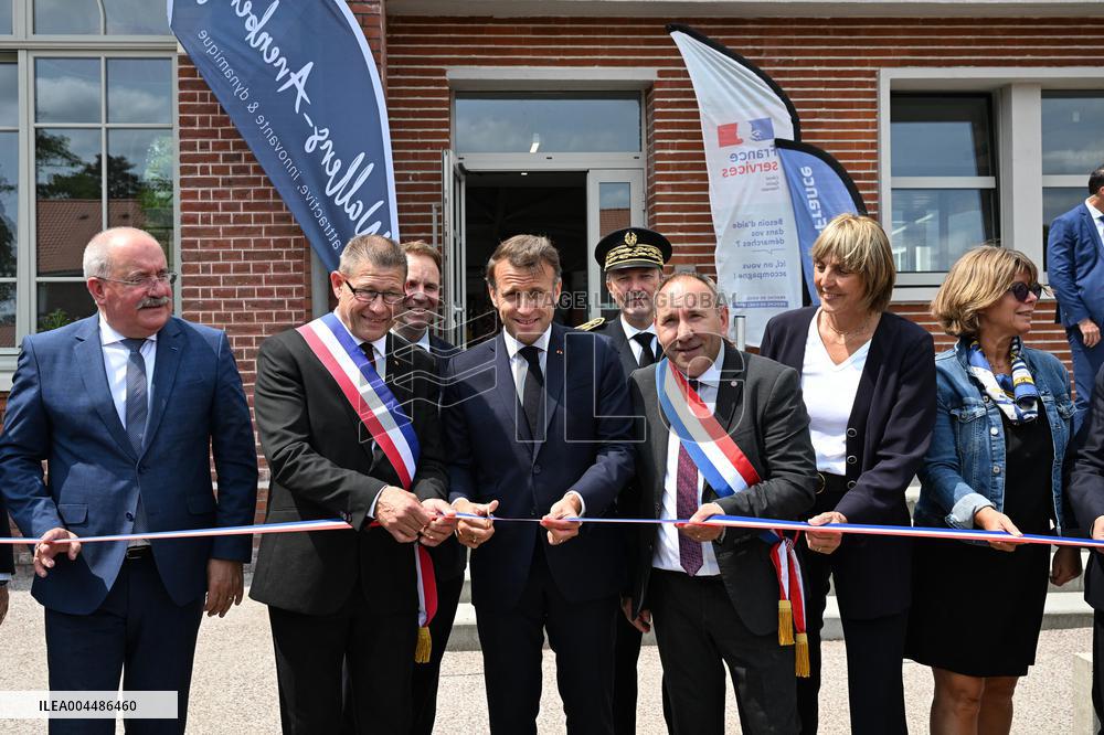 Emmanuel Macron Inaugurates Maison France Services - Wallers