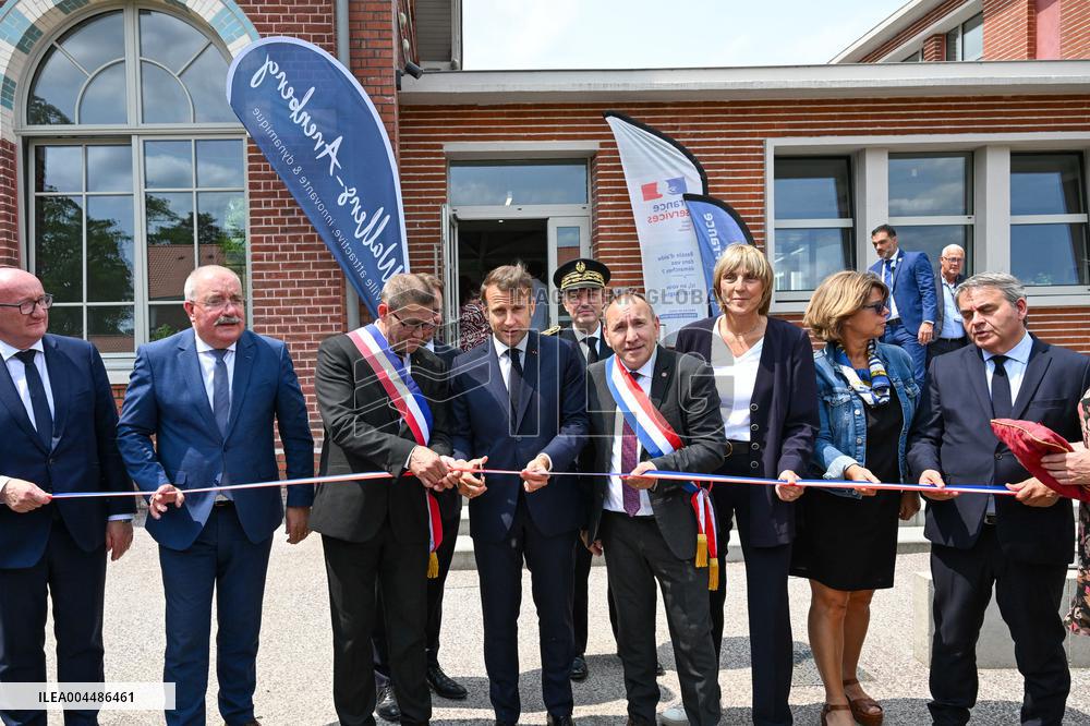 Emmanuel Macron Inaugurates Maison France Services - Wallers