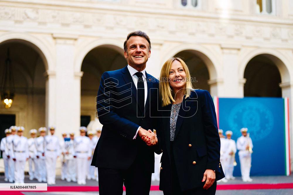 Giorgia Meloni Welcomes Emmanuel Macron - Rome