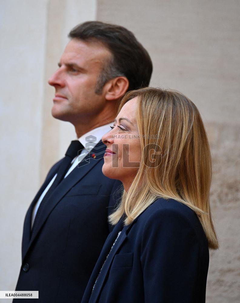 Giorgia Meloni Welcomes Emmanuel Macron - Rome