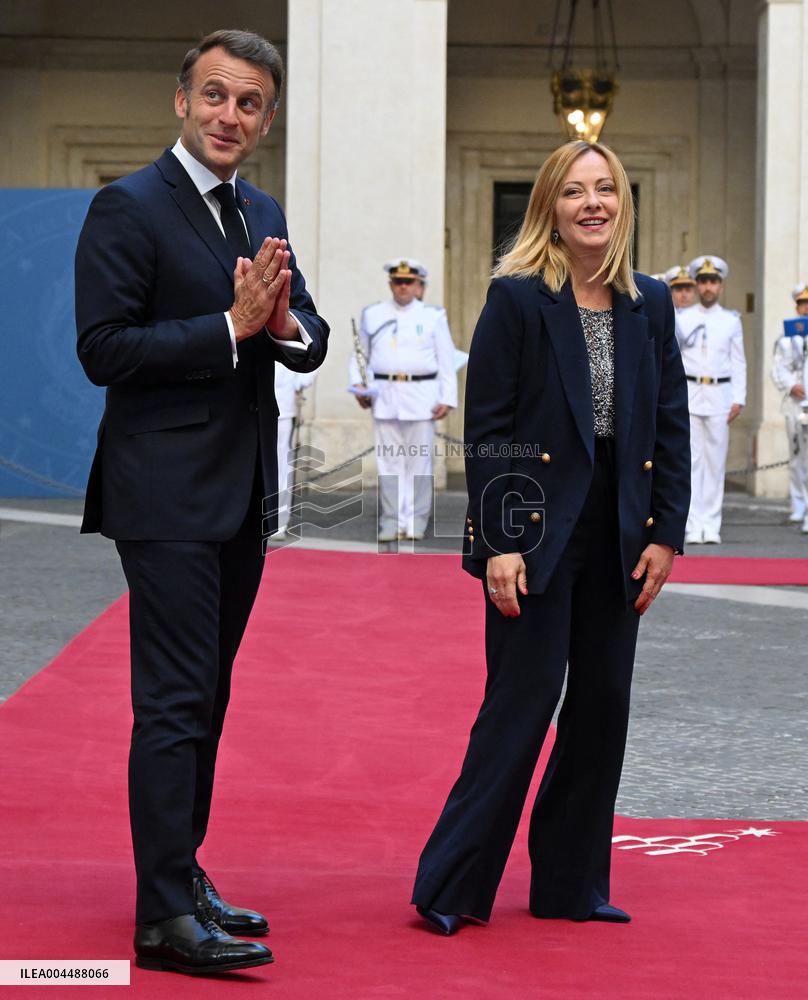 Giorgia Meloni Welcomes Emmanuel Macron - Rome