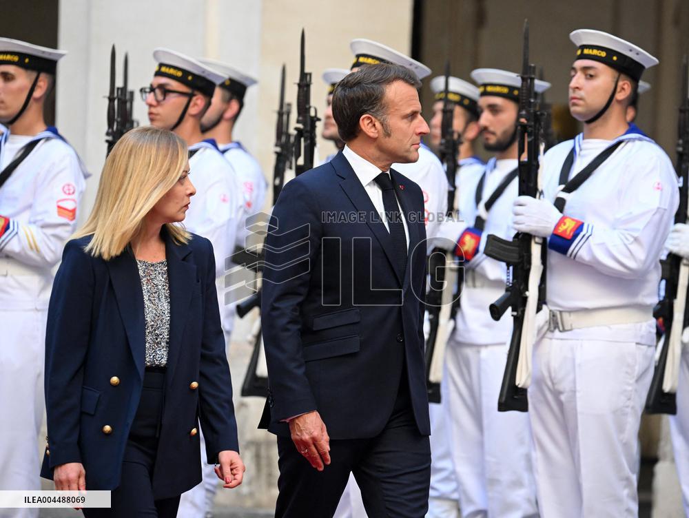 Giorgia Meloni Welcomes Emmanuel Macron - Rome