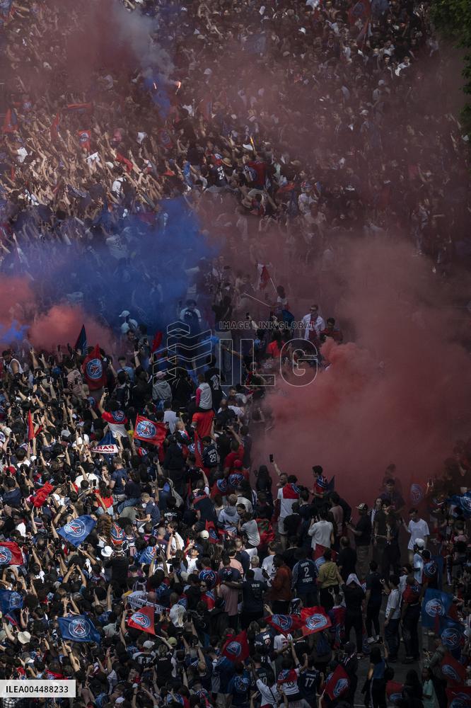 PSG parade on the Champs-Elysees avenue - Paris