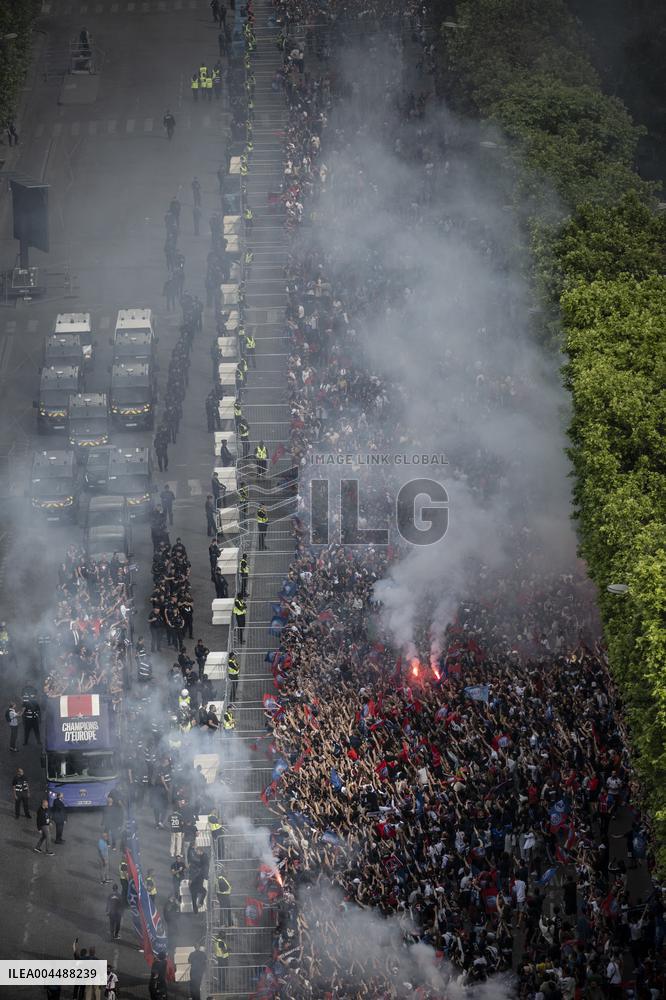 PSG parade on the Champs-Elysees avenue - Paris