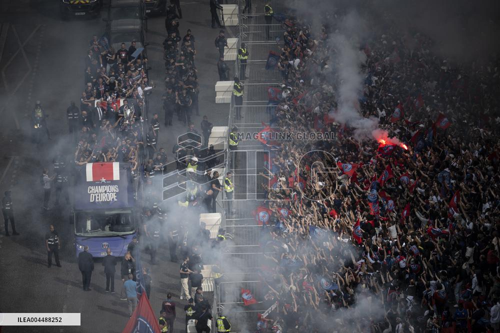 PSG parade on the Champs-Elysees avenue - Paris