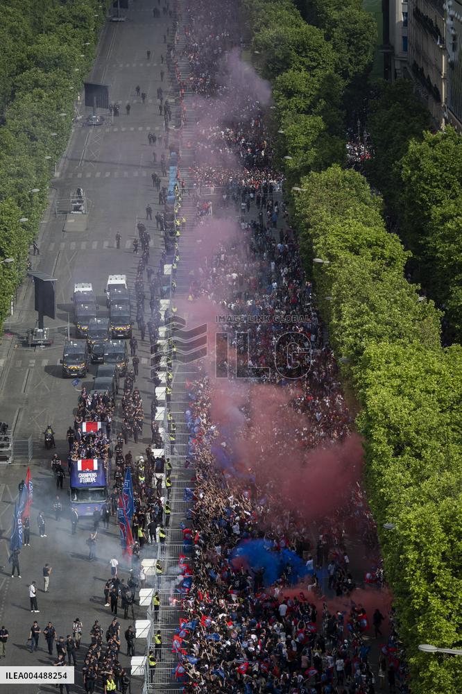 PSG parade on the Champs-Elysees avenue - Paris