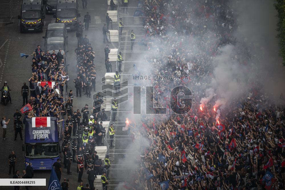 PSG parade on the Champs-Elysees avenue - Paris