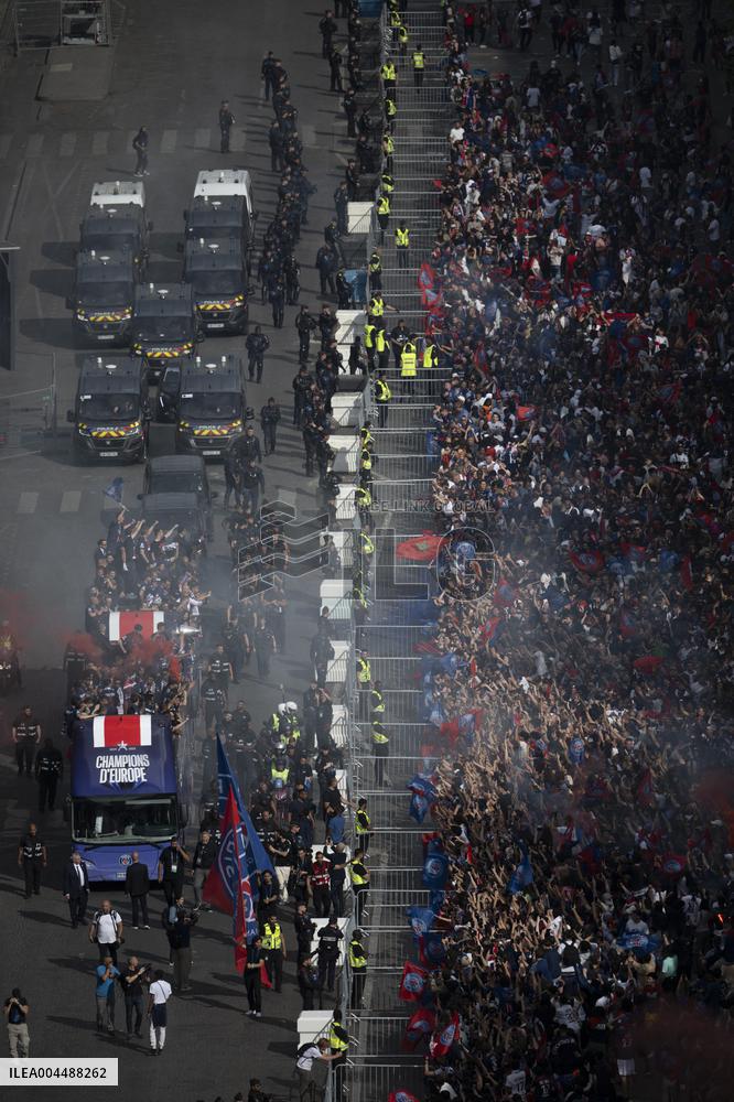 PSG parade on the Champs-Elysees avenue - Paris