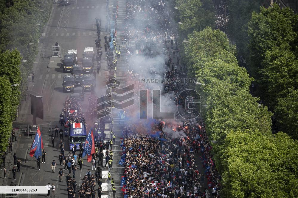 PSG parade on the Champs-Elysees avenue - Paris