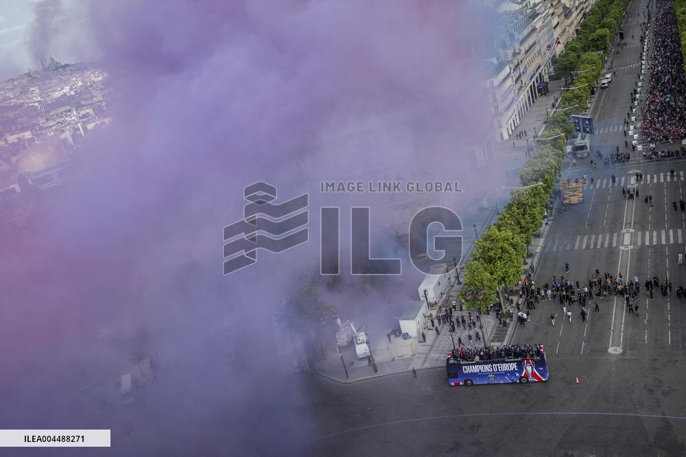 PSG parade on the Champs-Elysees avenue - Paris
