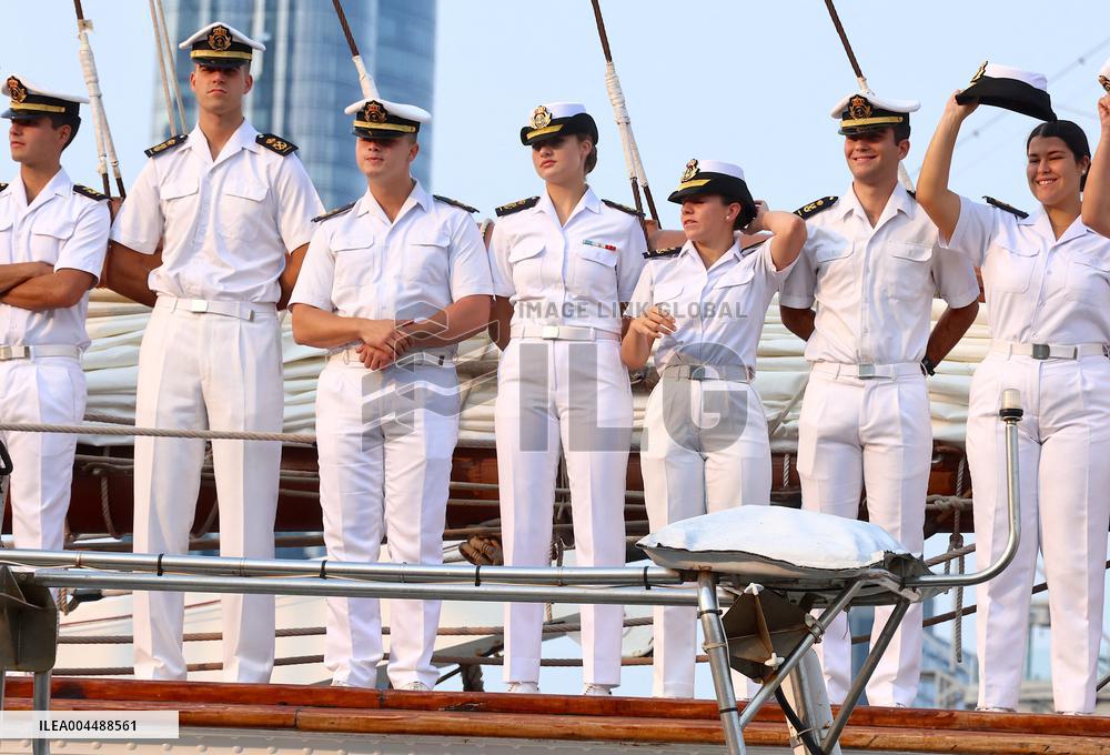 Princess Leonor Arriving On Board Juan Sebastian Elcano - NYC