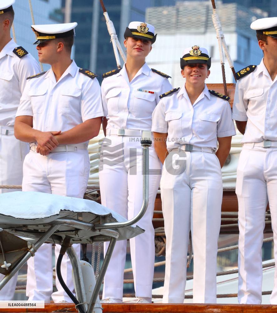 Princess Leonor Arriving On Board Juan Sebastian Elcano - NYC