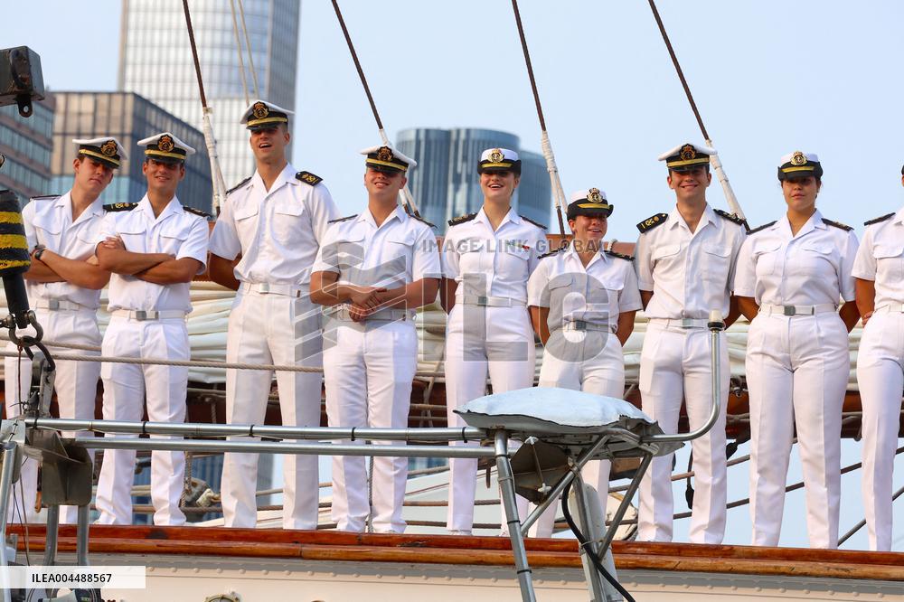 Princess Leonor Arriving On Board Juan Sebastian Elcano - NYC