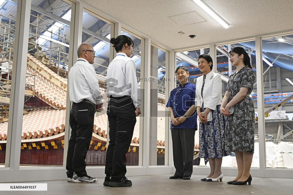 Emperor visits Shuri Castle in Okinawa