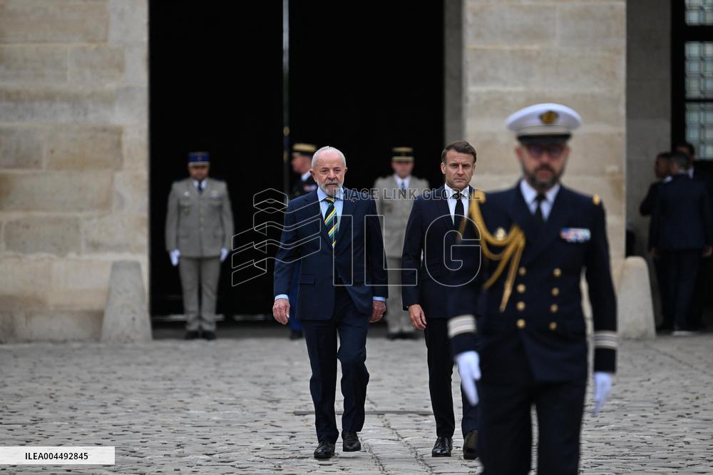 Brazil's President Official Welcoming Ceremony at The Hotel Des Invalides in Paris