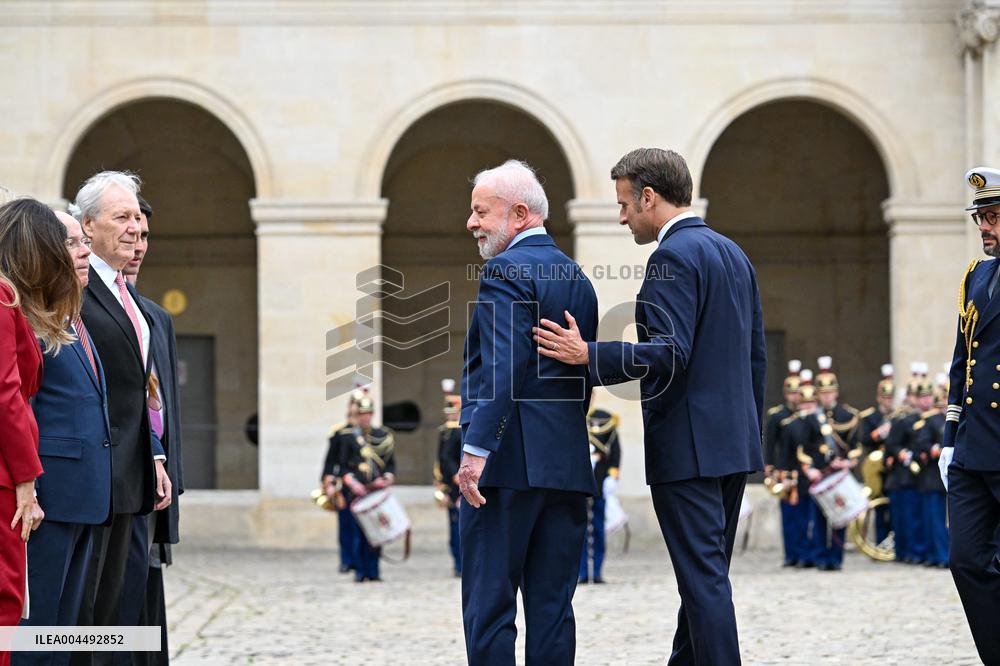 Brazil's President Official Welcoming Ceremony at The Hotel Des Invalides in Paris