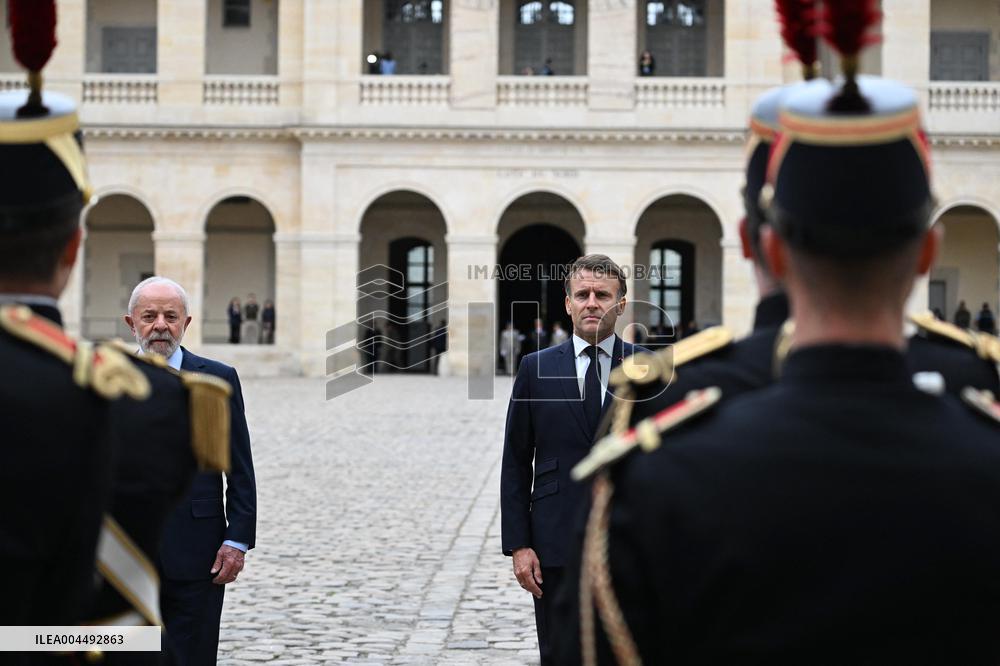 Brazil's President Official Welcoming Ceremony at The Hotel Des Invalides in Paris