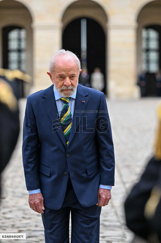 Brazil's President Official Welcoming Ceremony at The Hotel Des Invalides in Paris