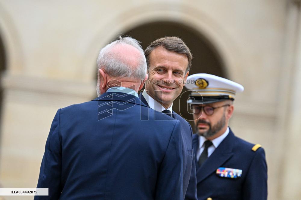 Brazil's President Official Welcoming Ceremony at The Hotel Des Invalides in Paris
