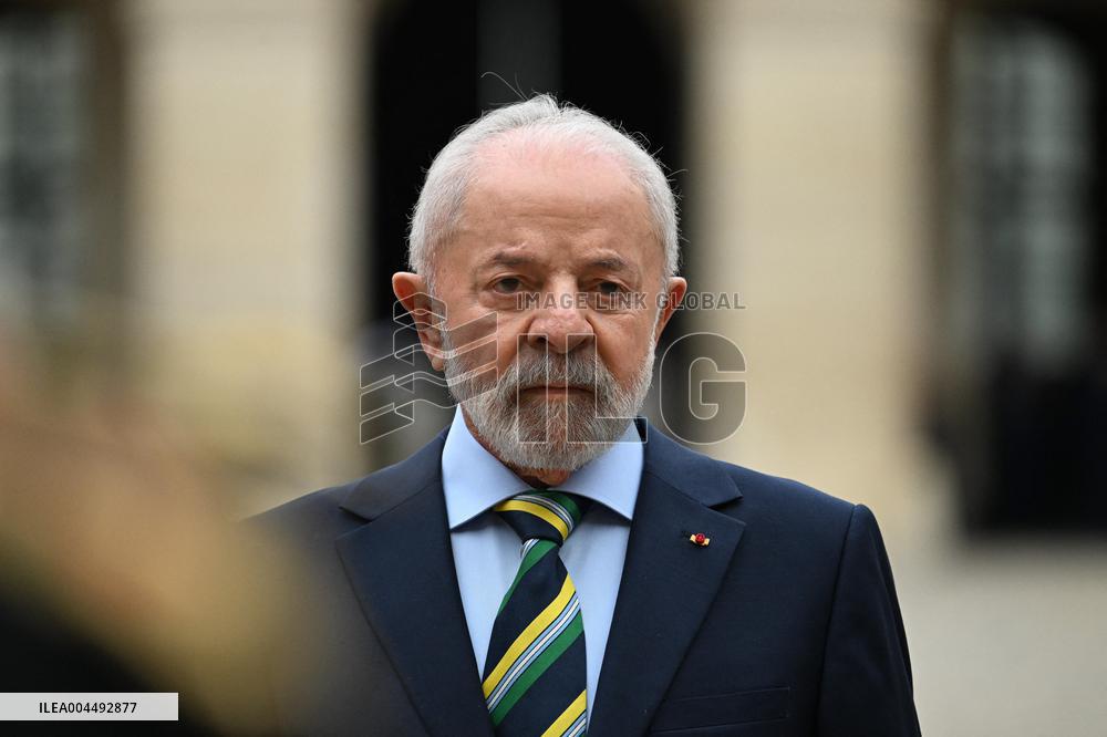Brazil's President Official Welcoming Ceremony at The Hotel Des Invalides in Paris
