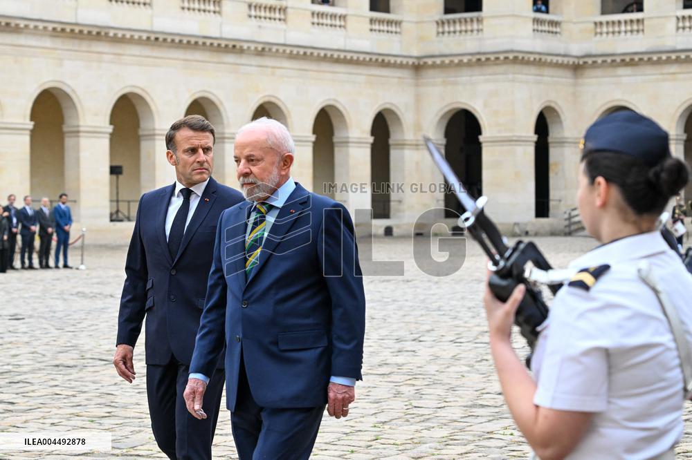 Brazil's President Official Welcoming Ceremony at The Hotel Des Invalides in Paris