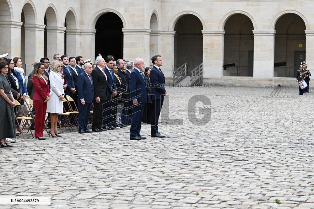 Brazil's President Official Welcoming Ceremony at The Hotel Des Invalides in Paris