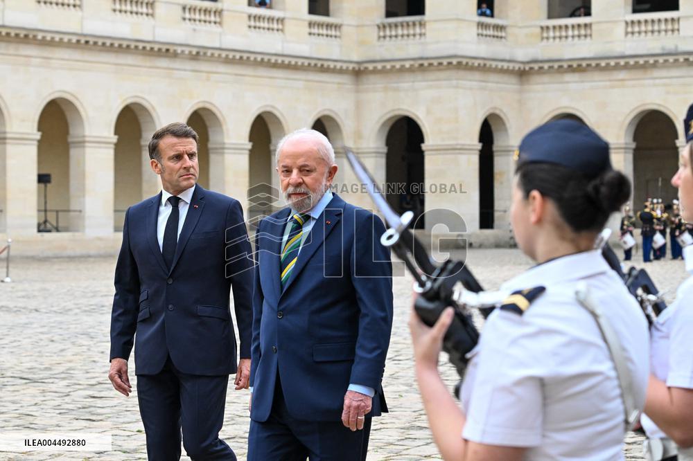 Brazil's President Official Welcoming Ceremony at The Hotel Des Invalides in Paris