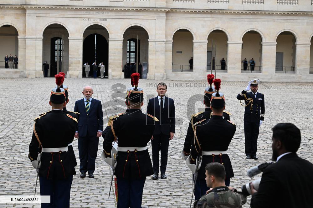 Brazil's President Official Welcoming Ceremony at The Hotel Des Invalides in Paris