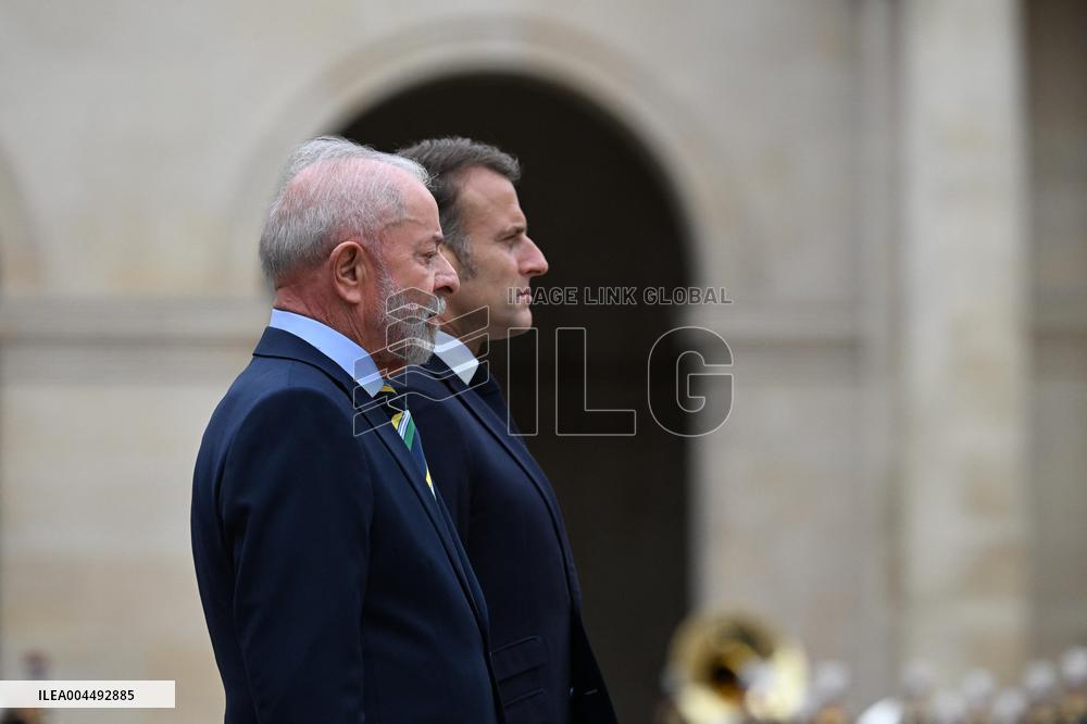 Brazil's President Official Welcoming Ceremony at The Hotel Des Invalides in Paris