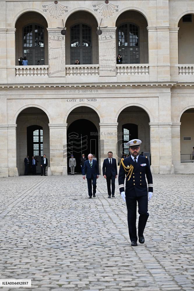 Brazil's President Official Welcoming Ceremony at The Hotel Des Invalides in Paris