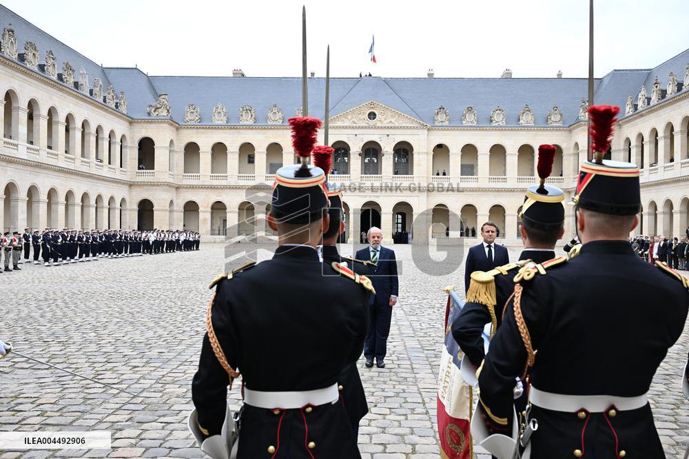 Brazil's President Official Welcoming Ceremony at The Hotel Des Invalides in Paris