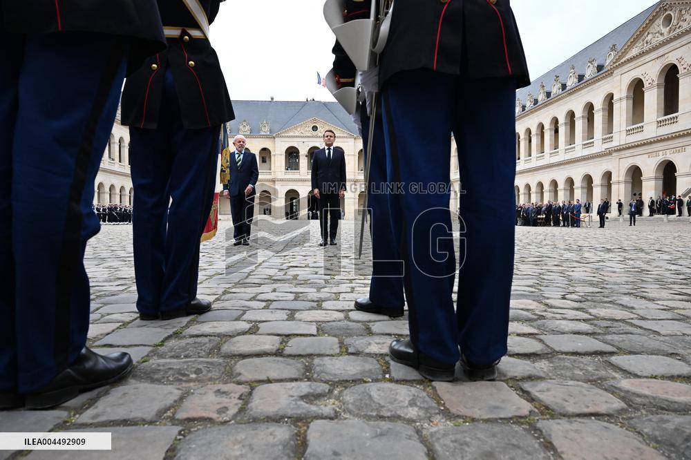 Brazil's President Official Welcoming Ceremony at The Hotel Des Invalides in Paris