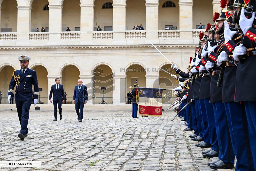 Brazil's President Official Welcoming Ceremony at The Hotel Des Invalides in Paris
