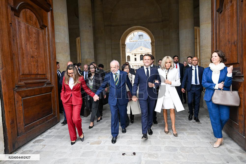 Brazil's President Official Welcoming Ceremony at The Hotel Des Invalides in Paris