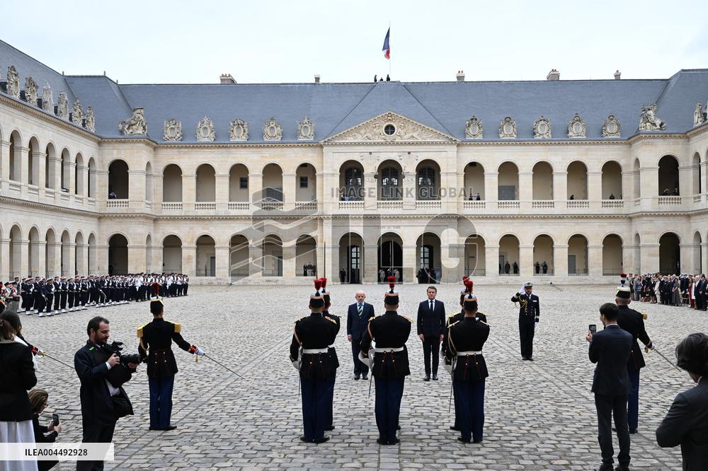Brazil's President Official Welcoming Ceremony at The Hotel Des Invalides in Paris