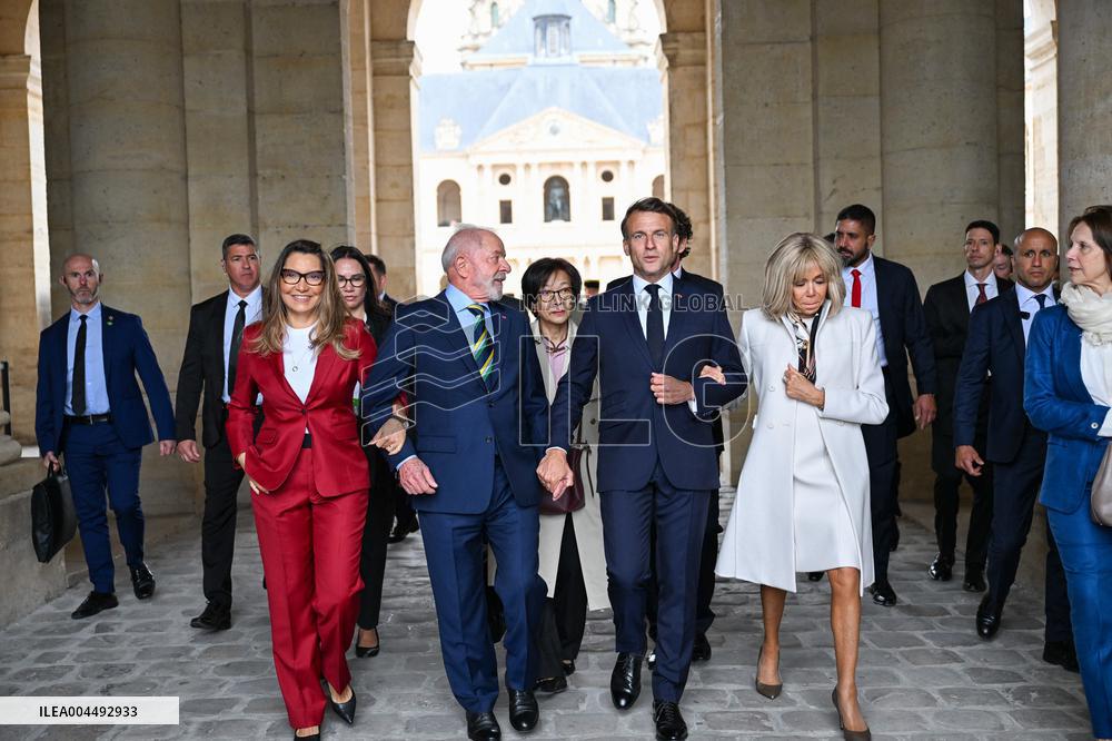 Brazil's President Official Welcoming Ceremony at The Hotel Des Invalides in Paris