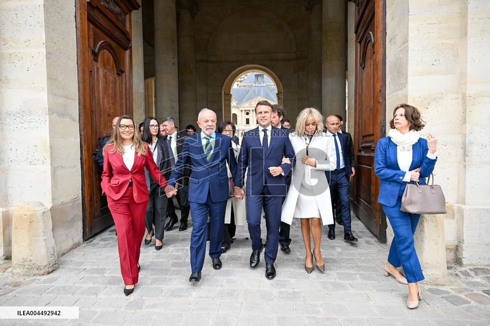 Brazil's President Official Welcoming Ceremony at The Hotel Des Invalides in Paris