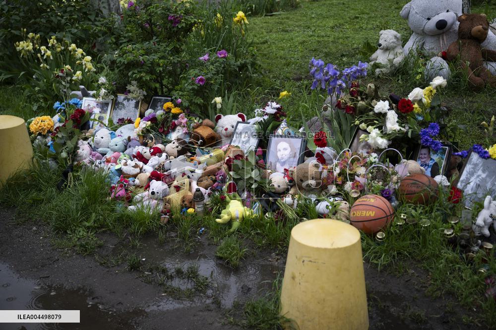 A memorial of a family killed in Russian missile strike