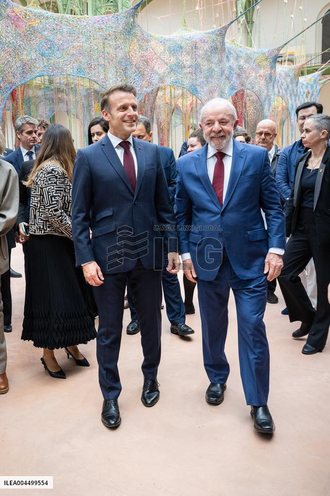 Macron and Lula visit of the exhibition of Ernesto Neto at the Grand Palais museum - Paris