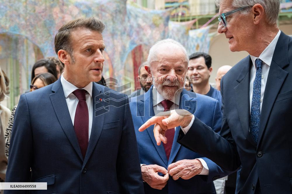 Macron and Lula visit of the exhibition of Ernesto Neto at the Grand Palais museum - Paris