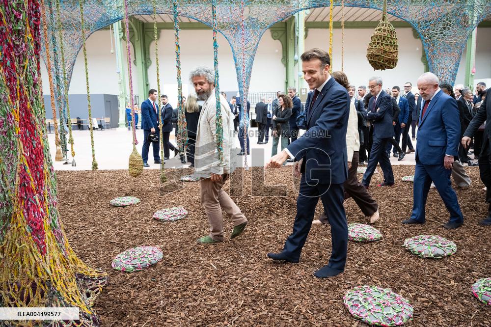 Macron and Lula visit of the exhibition of Ernesto Neto at the Grand Palais museum - Paris
