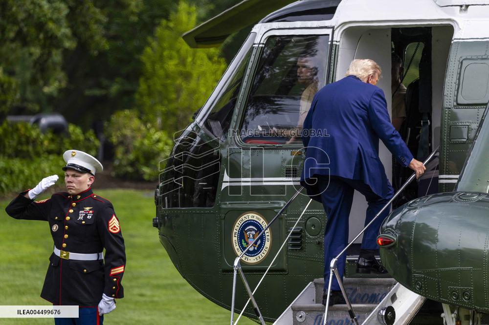 US President Donald J. Trump departs the White House for the weekend