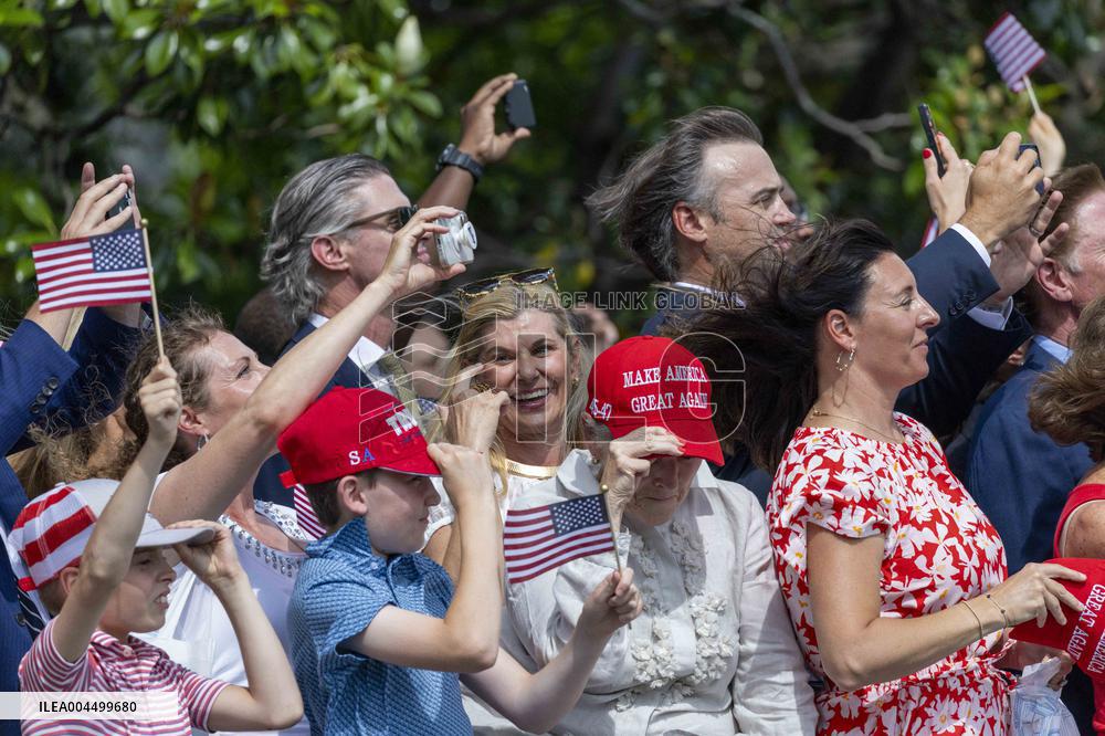 US President Donald J. Trump departs the White House for the weekend